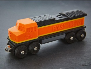 toy train bnsf locomotive brio ikea compatible diesel magnet orange railway spielzeug track vehicle wheel wood yellow 3d print model - Mito3D
