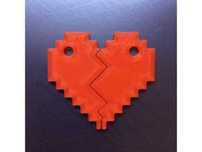 pixel heart 2 partes 3d llaveros impresión ingeniería regalo corazón amor llavero larga distancia pices píxeles día san valentín regalos 3d print model - Mito3D