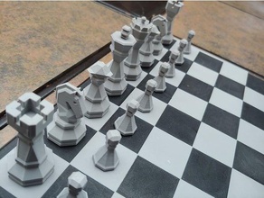 3d impresión optimizada geométrica ajedrez piezas conjunto boardgame juegos mesa juego obispo rey reina chess knight peón pieza torre geométricas geométrico diseño lowpoly lowpolygon poli 3d print model - Mito3D