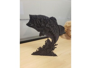 pulando pé livre 2d 3d arte 2 faces bass peixe saltar largemouth boca 3d print model - Mito3D