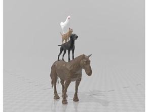 town musicians bremen cat chicken dog donkey 3d print model - Mito3D