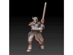tiefling paladin 2h sword armour miniature plate tabletop warrior 3d print model - Mito3D