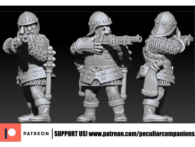 anão arcabuzeiro artilheiro fixo 28mm fantasia medieval rpg jogos guerra 3D print model - Mito3D