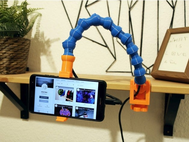 flexible smartphone participación brazo integrado cargando dirigir cámara abrazadera flexionar soporte iphone móvil teléfono montar cuello cisne segmento estante palo trípode tubo 3D print model - Mito3D