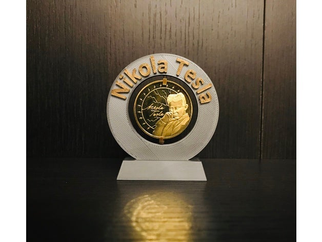 stand tesla coin coinholder nikola 3D print model - Mito3D