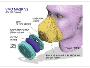 vmo máscara v2 3d printed protector coronavirus covid 19 3m filtrar respirador aire codiv defender cara polvo gas 3d print model - Mito3D