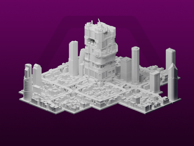 greeblecity impostato 09 Megatower 16 12500 architettura cirt edificio città costruzione giocattoli cyberpunk desktop giocattolo geocraper greeble greebles Manhattan miniatura miniature 3D print model - Mito3D