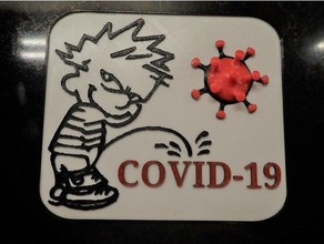 covid 19 pisse actualisé calvin dessin animé couronne virus signe coronavirus covid19 emblème drôle humour multicolore 3d print model - Mito3D