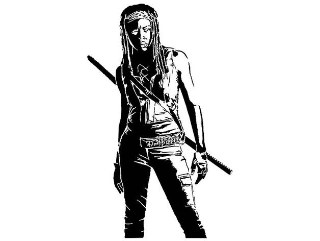 twd Michonne estêncil caminhando morto zumbi 3D print model - Mito3D