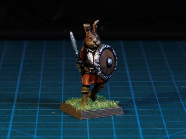 easter bunny warrior 28mm fdm supports needed dnd rabbit supportless 3D print model - Mito3D