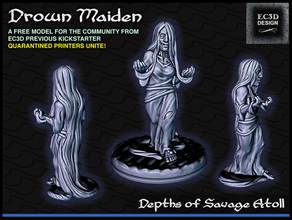 drown maiden - 28mm gaming depths savage atoll dnd dungeons dragons miniature minis pathfinder rpg tabletop 3d print model - Mito3D