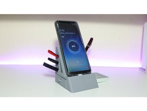 phone stand & business cards holder adapter charger desk iphone samsung 3d print model - Mito3D