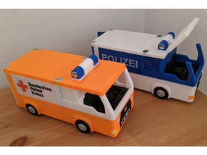 Krankenwagen Polizei LKW Spielzeug Wagen Unterstützung required polizei 3d print model - Mito3D