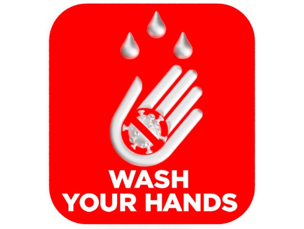 covid lavage symbole plaque alerte coronavirus 19 désinfection main laver manos signe signal supporter 3D print model - Mito3D
