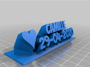 camille birth plate customized 3d print model - Mito3D