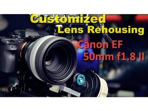 canon ef 50mmf18 ii customized - cinematic lens rehousing dslr focus gear cover 3d print model - Mito3D