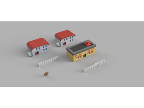 3d stampabile pallet cittadina Pokemon blu edifici rosso fuoco Casa verde foglia modello giocattolo 3d print model - Mito3D