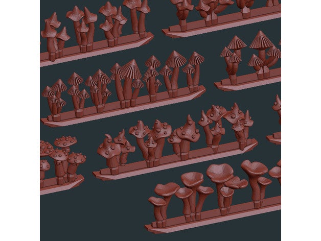 cogumelo coleção 28mm fantasia fungo miniatura cenário modelo cogumelos plantas Coelho espalhar tampo mesa terreno 3D print model - Mito3D