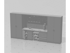28mm shop cabinets & workbench gaslands ho scale modern tools workshop 3d print model - Mito3D