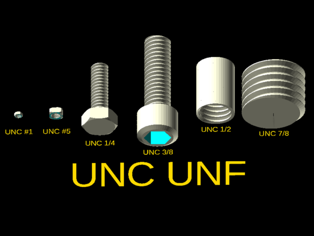 unc unf bolts openscad bolt nut screw thread 3D print model - Mito3D