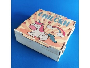 unicornio caja 150x150x50 láser cortar 4mm madera contrachapada caso funda regalo Corte laser 3d print model - Mito3D