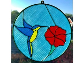 stain glass animal bird birds blue flower insert multicolour nature red stained window windows yellow 3d print model - Mito3D