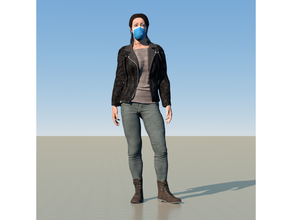 woman wearing mask coronavirus face girl isolation pose poseable 3d print model - Mito3D