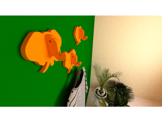 elefante Saco gancho Arte montaje soporte estante pared montar percha montado 3D print model - Mito3D