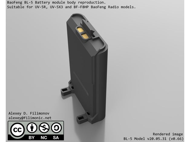 Baofeng bl 5 uv 5r 5x3 bf f8hp bateria modelo 3D print model - Mito3D