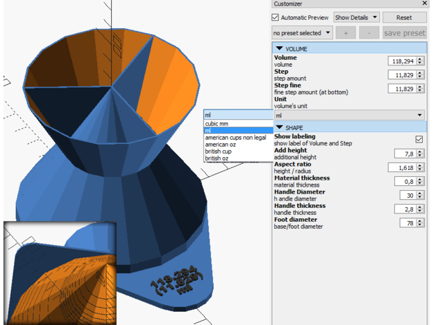 messbecher Messung Tasse metrisch us gb kostümierbar messen 3D print model - Mito3D