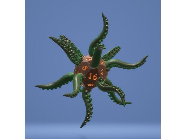 d20 kraken easyer printeable dice 3D print model - Mito3D