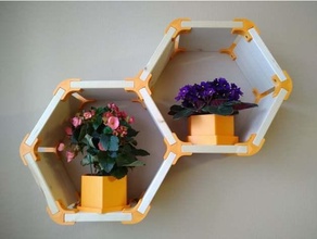 honey comb hexagon shelf conn connect connection connector connectors easy flowers hex wall 3d print model - Mito3D