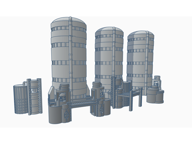 wargame scenery silo set - refinery mechanicus kill team necromunda star wars terrain war games wargames warhammer 40000 40k wh40k 3D print model - Mito3D