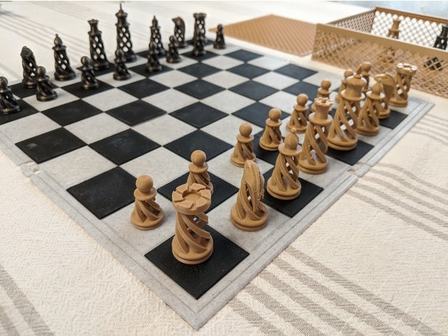 geschnitten Schach Tafel Box kompakt tragbar Spiral 3D print model - Mito3D