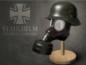 german wwii m35 helmet & m38 gas mask desktop stand military model ww2 3d print model - Mito3D