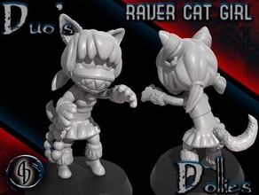 chibi gatto raver 28mm ragazza dnd miniatura 3d print model - Mito3D
