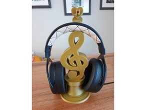 music headphone stand gift headphones holder headset melody musical notes treble clef 3d print model - Mito3D