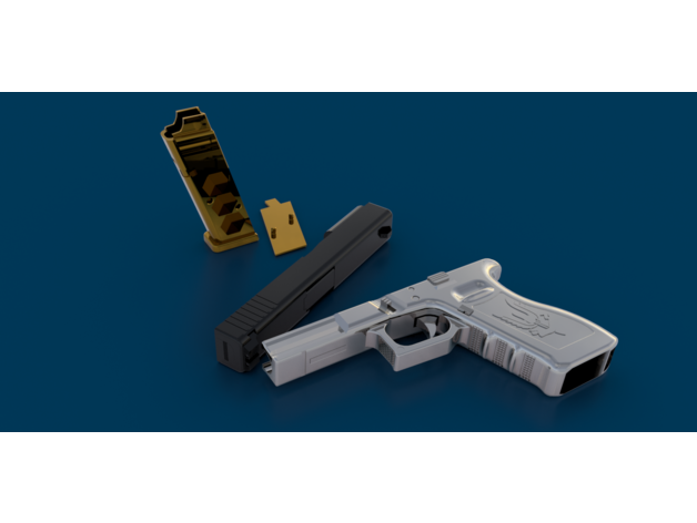 glock 17 1 modelo marcha diapositiva revista monitor arma fuego apuntalar 3D print model - Mito3D