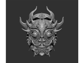 deamon wall plaque chaos demon face goth nurgle skull spikes strange art 3d print model - Mito3D