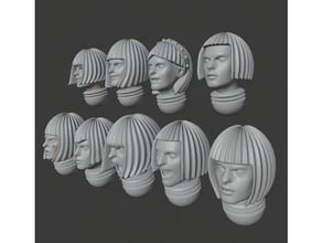 nun heads neurotic hair styles battle sisters grimdark future tabletop wargaming 3d print model - Mito3D