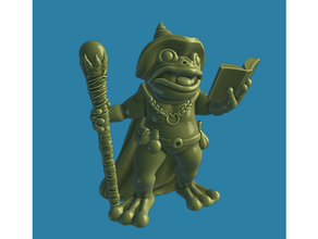 frog wizard 28mm miniature amphibian anthropomorphic bullywug character dnd dungeons dragons frogfolk mage mini pathfinder spellbook spellcaster staff tabletop 3d print model - Mito3D