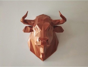 poly bull head cow hanger lowpoly trophy wall 3d print model - Mito3D