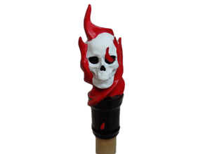 flaming skull topper 7 cane walking hiking sticks curtain stopper handle pole staff stick 3d print model - Mito3D