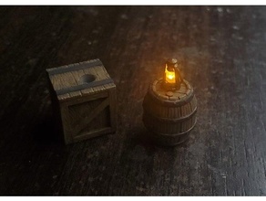 mini flicker led lantern barrel crate accessory dnd miniature prop light scatter terrain wooden 3d print model - Mito3D