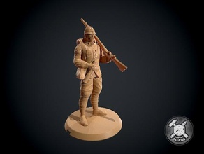 explorer - robinson crusoe 28mm 32mm adventure asseccory boardgame character dnd fantasy figure human jungle marker miniature pathfinder rifle roleplay rpg soldier stranded tabletop token war wild 3d print model - Mito3D