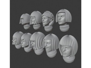 nun heads neurotic hair styles - printable grimdark future tabletop wargaming 3d print model - Mito3D