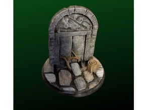 fantasy rooted stone door cobblestone dnd miniature prop dungeons dragons roots tabletop gaming rpg tree stump 3d print model - Mito3D