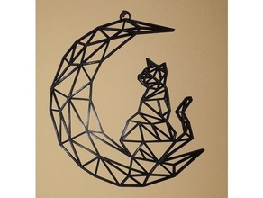 cat moon wall decoration 3d print model - Mito3D