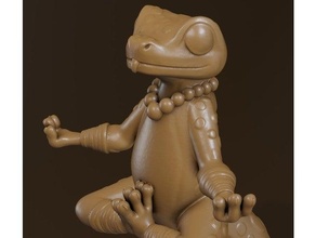 meditando lagartija dibujos animados personaje criatura lindo niños geco humanoide monje estilizado juguete 3d print model - Mito3D