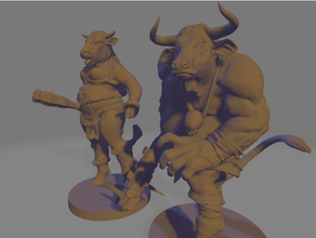 minotaur couple bull creature dnd mini miniature minotaurs monster oxen 3d print model - Mito3D